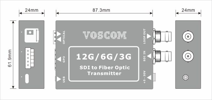 size of 12G-SDI to Fiber Converter