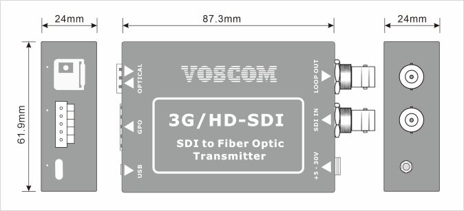 size of 3G-SDI to Fiber Converter